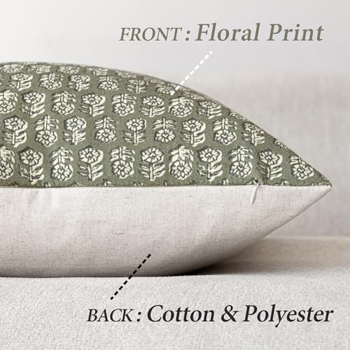 Image of Foindtower Set of 2 Decorative Vintage Floral Print Throw Pillow Covers Neutral Modern Farmhouse Cushion Covers Boho Home Decor for Sofa Couch Chair Bedroom Living Room,24x24 Inch,Sage Green
