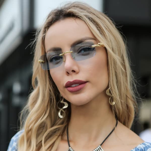 Image of IFLASH MC STAN Metal Plated Temple Vintage Rimless Sunglasses Retro Luxury Frameless Shades Rectangle Colored Lens Sun Glasses