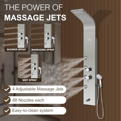 Image of JAAZ | Zander - Steel Matte Shower Panel | Waterfall & Rain Shower | 3 Function Body Jet (Steel Matte)