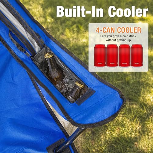 Image of Romswi Portable Camping Chairs for Adult, Folding Outdoor Chairs with 4-Can Cooler Bag, Folding Chair with Mesh Back for Outdoor, Fishing, Garden, 2-Pack, Blue