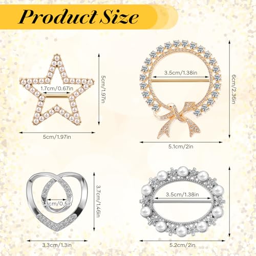 Image of 6 PCS Scarf Ring Clip Shirt Clips Tshirt Clip Shirt Ties Clips for Women Clothing, Fashion Metal Scarf Rings Slides for Scarves, Luxury Rhinestone T-shirt Ties