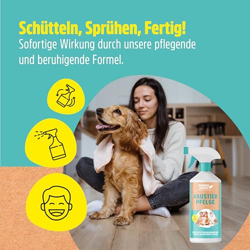 Green Hero Mittel gegen Juckreiz bei Milben 500 ml für Hunde & Katzen | Haustierpflege Spray unterstützt den Regenerationsprozess bei Grasmilben Milben Räude Reizungen Läusen Anti Juckreiz