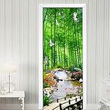  Ruifulex Türtapete Kreative DIY Selbstklebende Tür Aufkleber PVC wasserdichte Wandbild 3D Bambus Wald Landschaft Wandmalerei Wohnzimmer Tür Tapete
