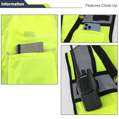 Image of Gasoline Class 2 High Visibility Reflective Safety Vests Women & Men | With 15 Pockets And Zipper Front,Meets Ansi /Isea Standards