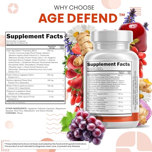 clean nutraceuticals fisetin quercetin resveratrol with spermidine wheat germ extract - health supplement for adults longevity with berberine collagen rhodiola apigenin