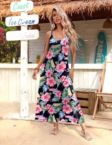 Zeagoo Womens Summer Maxi Dress Spaghetti Strap Casual Printed Dress Boho Floral Beach Sundress,4