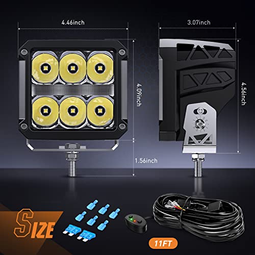 Image of Nilight 4 Inch Square LED Pod Lights with DRL 60W 6487LM 10 Degree Super Spot Beam 16AWG Wiring Harness Kit for Auxiliary Offroad Driving Work Lamp for Truck UTV ATV SUV 4x4 Jeep
