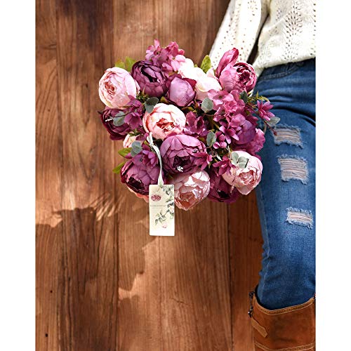 Image of FiveSeasonStuff Vintage Artificial Peonies Silk Flowers and Hydrangeas for Wedding Bridal Home Decor - Beautiful Floral Centerpiece Arrangement Decoration with 2 Bouquets (Mixed Fandango)