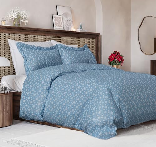 Image of CGK Unlimited Christmas Duvet Cover King Size - 104 x 90, Blue Snowflakes