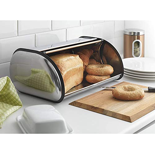 Boîte à Pain Avec Corps en Acier Inoxydable, Boîtes à Pain en Métal Pour la Cuisine, Récipients de Stockage du Pain avec Couvercle Enroulable, Rangement...