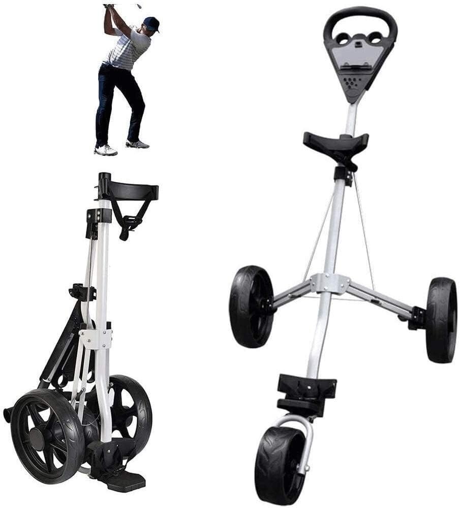 Carrello da Golf Carrello da Golf Push Pull Carrello da Golf Leggero a 3 Ruote con Maniglia Regolabile, Freno a Pedale, portabicchieri - Facile da trasportare
