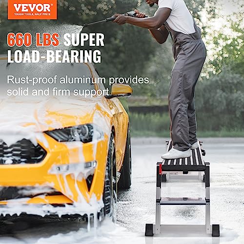 VEVOR Folding Work Platform, 660 lbs Load Capacity, 39.4" x19.2" Aluminum Drywall Stool Ladder, Heavy Duty Work Bench w/Non-Slip Feet, Ideal for Washing Vehicles, Cleaning, Painting, Decorating