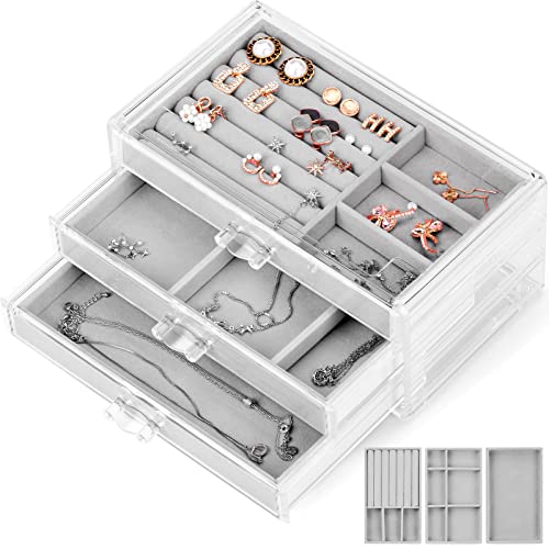 rokrist Caja Joyero Organizador de Joyas con 5 Cajones de Terciopelo Acrílico - Ideal para Aretes,...