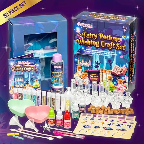 GirlZone Conjunto de artesanato de desejos de poções de fadas, kit de poção infantil com 50 peças pa