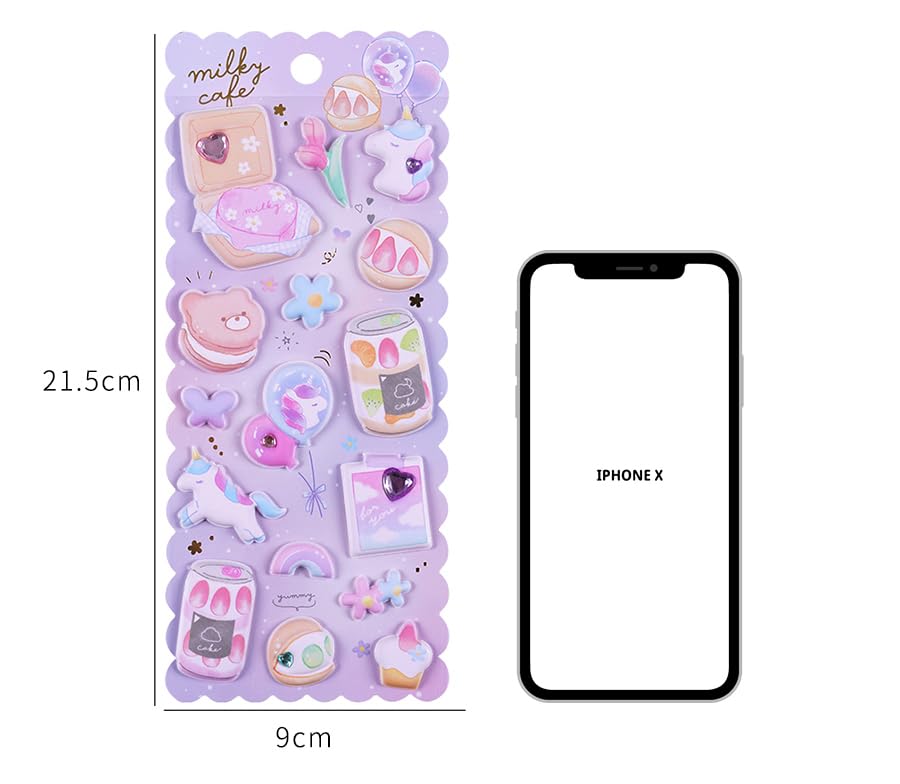 Image of Kawaii Cafe 3D Puffy Stickers Set - Cute Animals, Dessert & Milk Tea Stickers for Journaling, Scrapbooking, Planner Decoration, School Projects & DIY Crafts