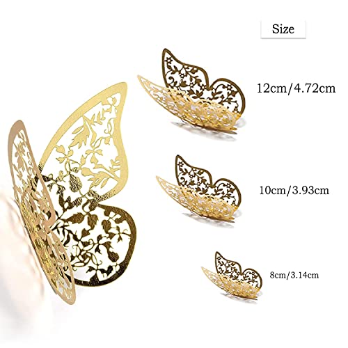 Image of 12PCS 3D Butterfly Wall Stickers for Home Decor with Adhesive Pads, Golden Mirror Effect DIY Wall Decoration for Bedroom Living Room Kids Room TV Background Wedding Birthday Party Decor