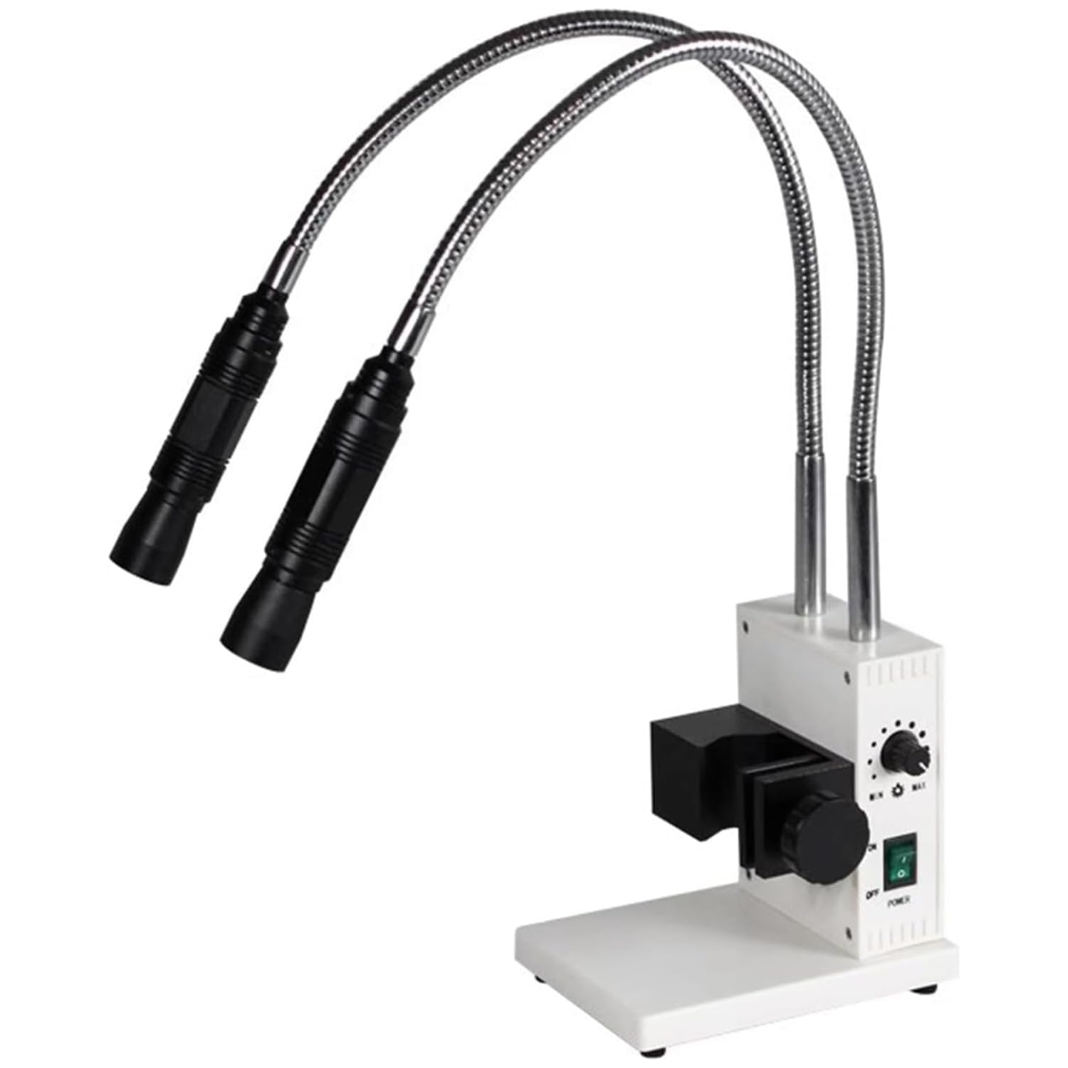 Iluminador LED de fibra óptica para microscopios estéreo, brillo y ángulo ajustables, diseño de cuello de cisne doble, temperatura de color de 6000 K, iluminación de dirección flexible