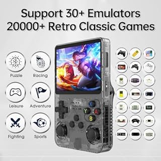 Febotak R36S Retro-Handheld-Spielkonsole, 3,5-Zoll-IPS-Bildschirm, 128 GB Speicher, über 40.000 Spiele, basierend auf LINXU Open Source ARKOS, 3500-mAh-Akku (Schwarz)