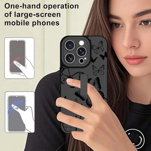 Image of for iPhone 12 Pro Max Case with Finger Strap Holder, Cute Cool Butterfly Print Pattern Design for Women Men, Shockproof Anti Scratch Hand Kickstand Protective Cover, Gray
