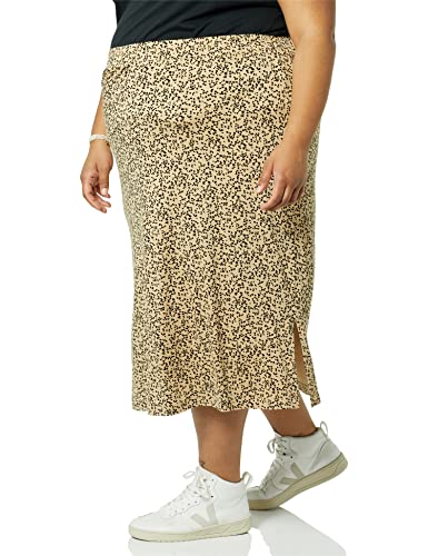 Amazon Essentials Women's Pull-On Knit Midi Skirt (Available in Plus Size), Camel Animal Print, 3X