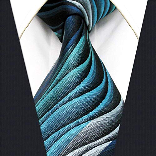 Shlax&Wing Mens Ties Ripple Blue Multicolored Silk Green 57.5 Inches #TOP1