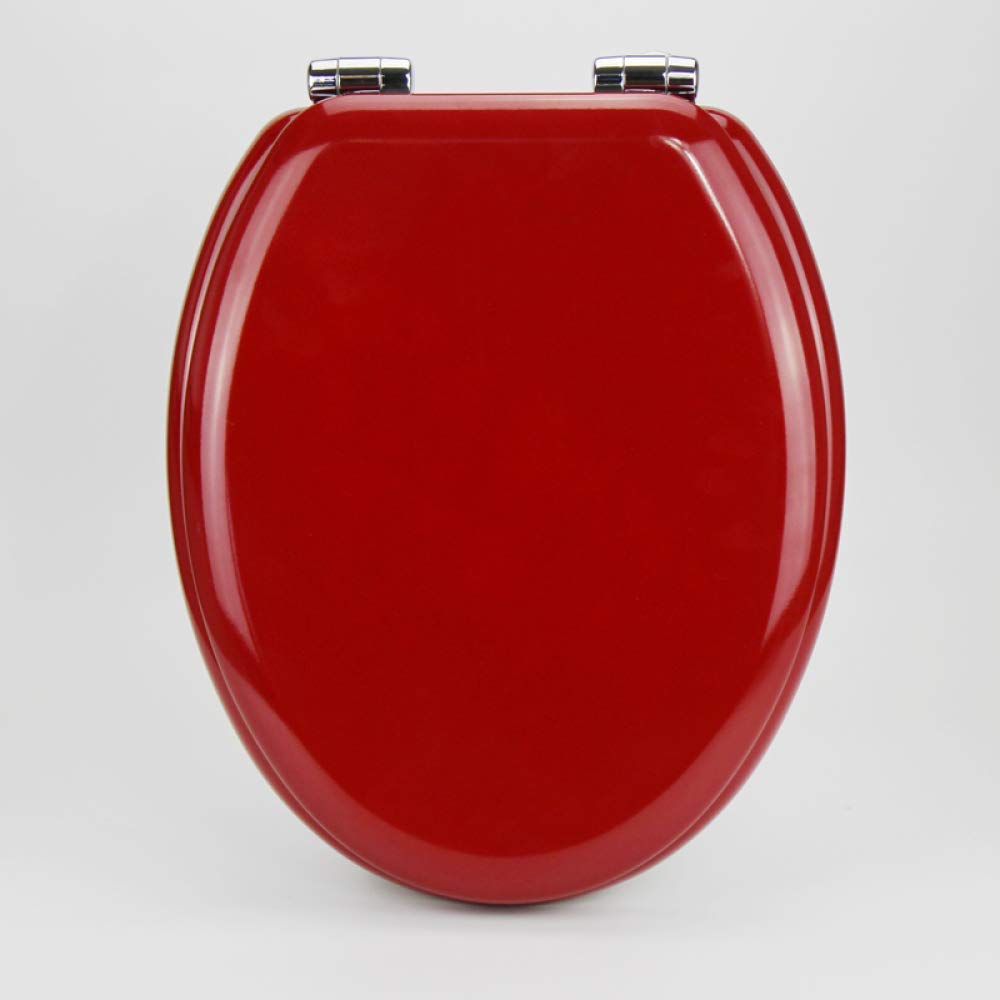 Tapa universal de madera para asiento de inodoro, color rojo, ultrarresistente, engrosada, en forma de V, montaje fijo para el baño del hogar, 42,5 ~ 47,5 x 37 cm