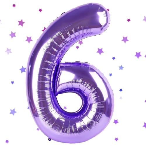 Ballon Chiffre 6,Ballons 6 an Violet,Ballons 6 Ans Anniversaire Numero 6 Hélium Ballons,101cm Chiffre 6 Decoration Pour Garçons Filles Anniversaire Fête