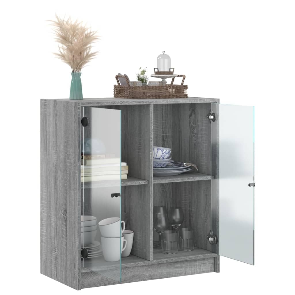ZEYUAN Beistellschrank mit Glastüren Grau Sonoma 68x37x75,5 cm, Schrank Klein, Flurschrank, Kommode, Vorratsschrank, Flurschrank, Badezimmerschrank, Kleinmöbel - 836425