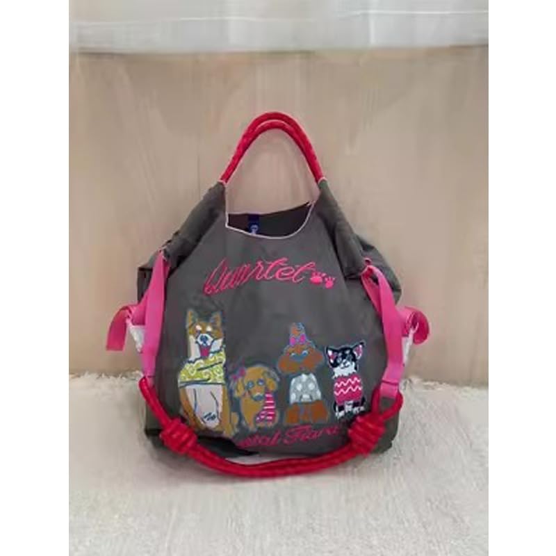 Bolso de hombro casual para mujer bordado con diseño de gato y Shiba Inu miniatura 4