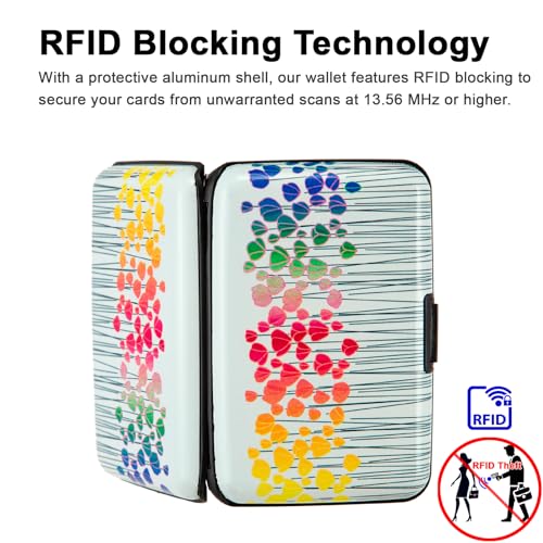 Image of Credit Card Holder, Metal Card Wallet RFID Blocking Mini Slim Aluminum Business Hard Card Case for Women Men (Colorful Flowers)
