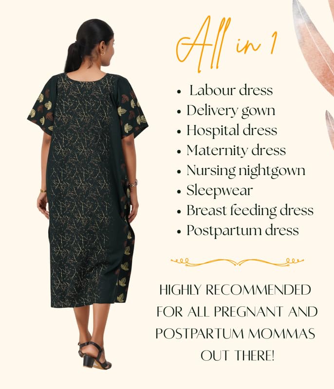 Image of MENMAII Cotton Feeding Robe for Women | Soft Breathable Maternity & Nursing Wear | Front Open Easy Feeding Access | Comfortable Nightwear for New Moms|Calf Length [Size: L,XL,XXL,3XL /FS]