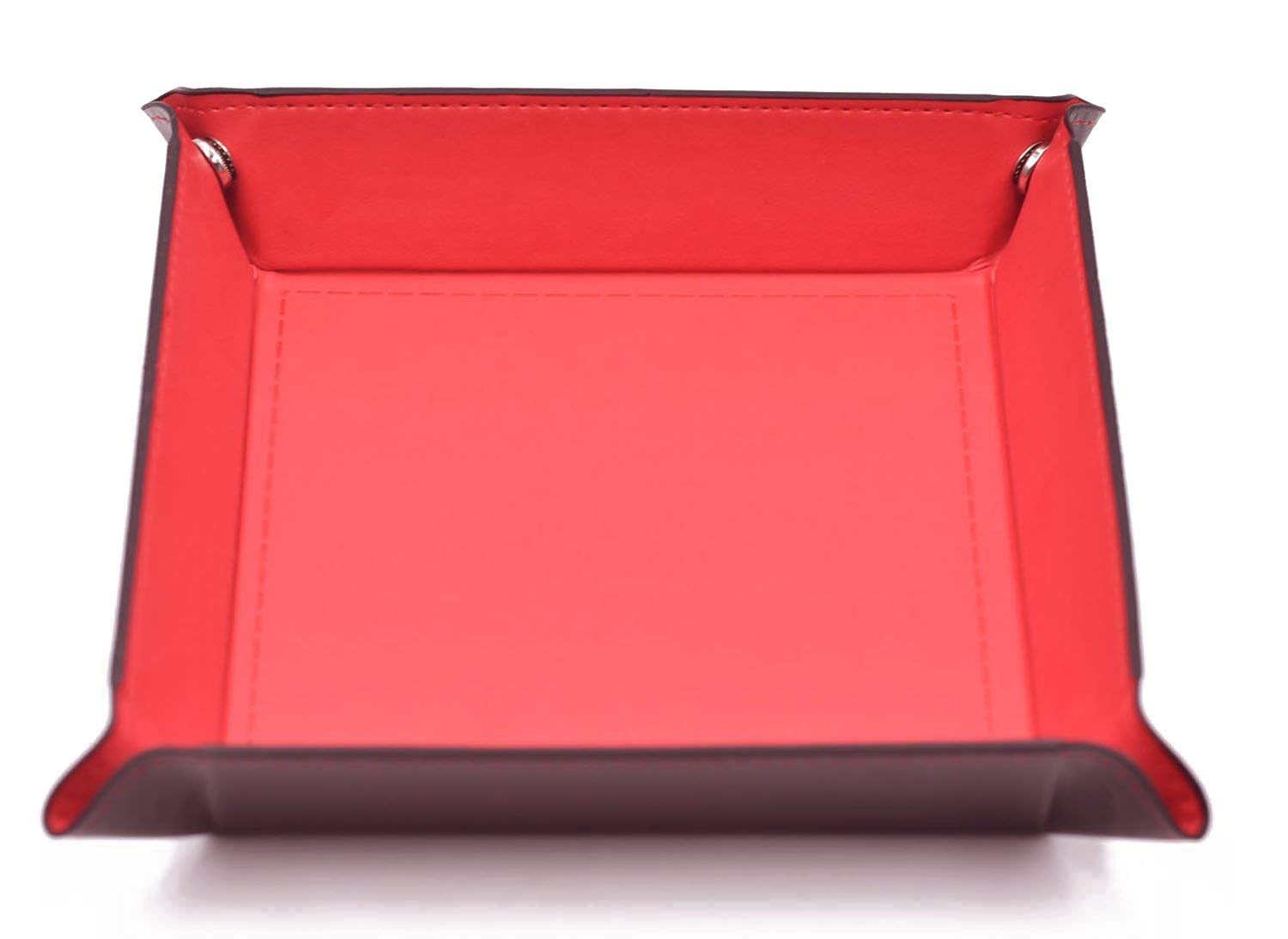 Hddais Red Dice Rolling Tray - Eco Friendly Leather Collapsible Dice Tray Catchall Change Key Wallet Coin Box Tray (Red)
