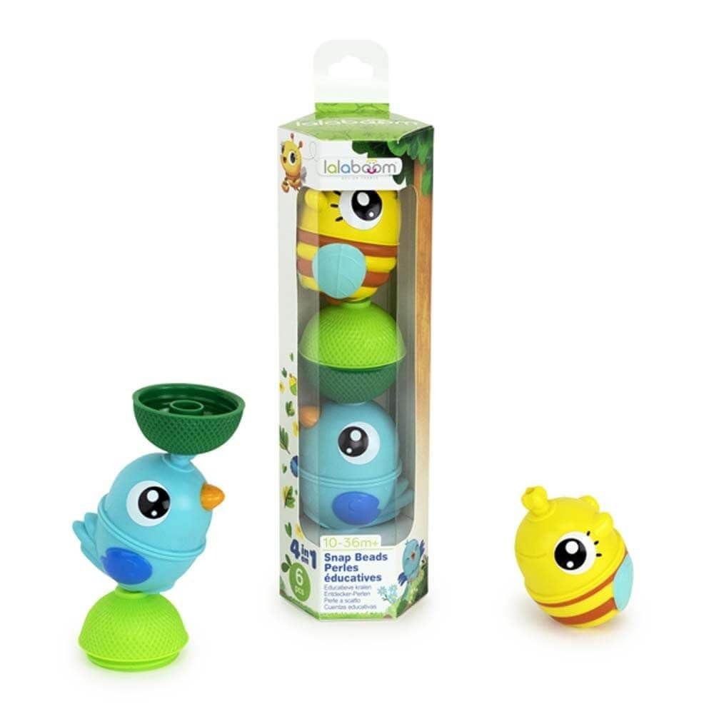 Lalaboom My First Step-by-Step Developmental Sensory 6 Piece Character Bead Activity Tube Set - Pop, Twist, Mix, and Stack-- Montessori Method STEM Focus - Dishwasher Safe - Ages 10 Months+ - BL310