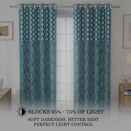 Image of Door Curtains 9 Feet Pack of 1, Damask, Blue & White
