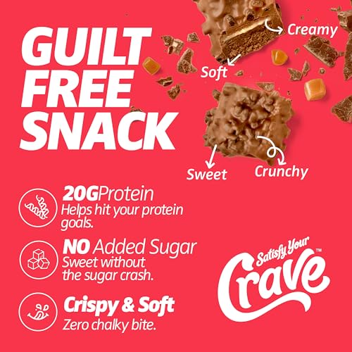 Image of Satisfy Your Crave Protein Bars- High Protein Delicious Snacks- 20g of Protein, No Added Sugar- Chocolate Caramel Crisp- Perfect for Breakfast, On-the-Go Snack, Pantry Staple & Office Treat- Non-GMO, 12 Pack