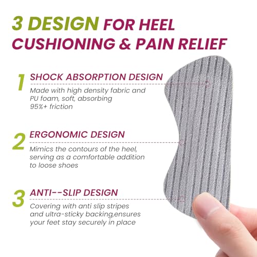 Image of Heel Pads Grips for Women Shoes - Bukihome Strong Adhesive Heel Cushion Inserts Prevent Slipping, Rubbing, Blisters, Foot Pain, Improve Shoe Fit - Heel Pad for Shoe Too Big (Gray,3 Pairs)