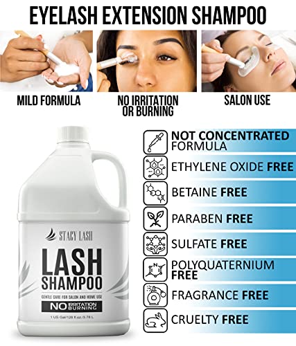 Stacy Lash Eyelash Extension Shampoo 1Us Gal & 100 Pairs Set Under Eye Gel Pads/Eyelid Foaming Cleanser/Safe Makeup & Mascara Remover/Lint Free Patches/Professional Supplies And Beauty Tools #TOP1