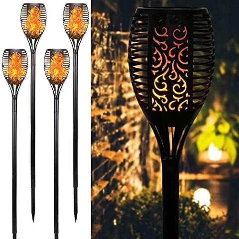 Afirst 4 Packs Outdoor Solar Torch Pathway Lights Waterproof 43" Garden Pathway Lights Landscape Lighting Patio Yard Cover