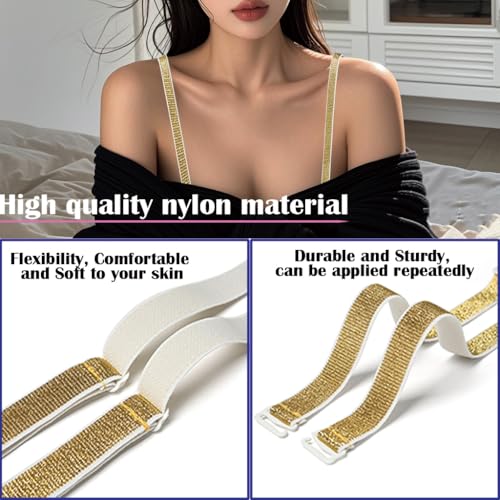 Women's Bra Straps Glitter Elastic Adjustable Underwear Removable Sparkling Strap Replacement Shoulder, Bra Accessories Lingerie Straps for Strapless Dress 4 Pair4