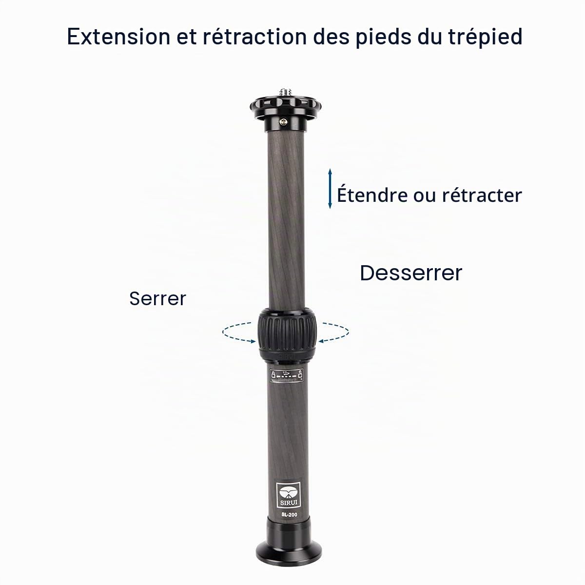 SIRUI SL-200 Carbone Trépied Colonne Centrale Extension Pole, 32cm Tube d'extension de Trépied, Tige Télescopique à Colonne Centrale à 2 Sections
