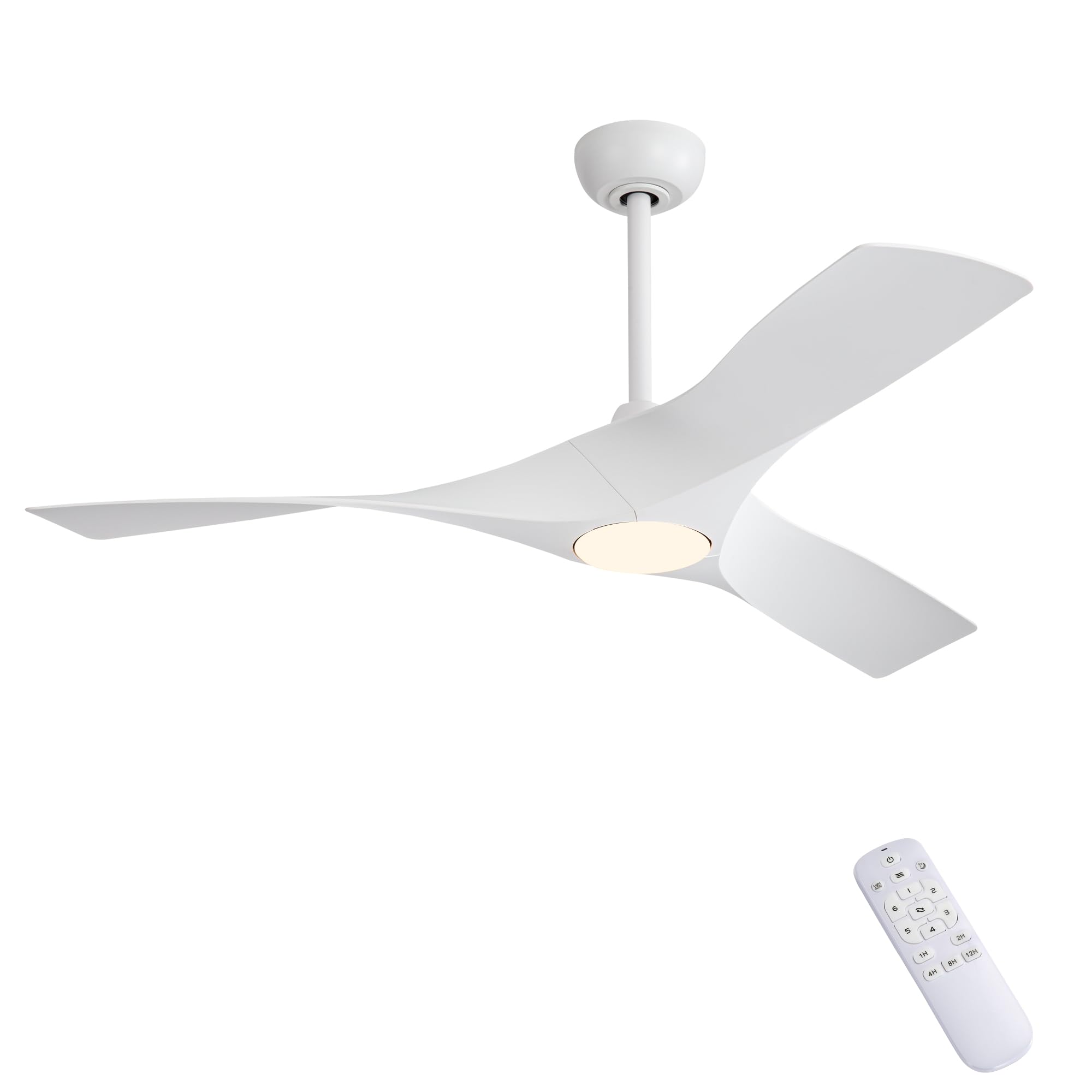 WINGBO 52" DC Ceiling Fan with Lights and Remote, Gloss White Ceiling Fan, 3 Curved ABS Blades, 6-Speed Reversible DC Motor, Modern Ceiling Fan for Kitchen Bedroom Living Room, ETL Listed