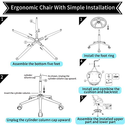 Image of Ergonomic Drafting Chair,Standing Computer Desk Chair,Foot Ring,Lumbar Support,Swivel Task Chair -Grey