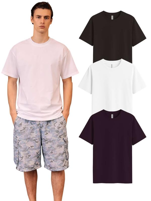Image of Sleepynuts Half Sleeve Round Neck 100% Cotton Tshirt for Mens Pack of 3 Regular Fit Solid T-Shirts Combo
