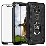 YaHan for Motorola Moto G7 Play Case,360 Degree Rotating Ring Kickstand Hybrid Heavy Duty Dual Layer Shockproof Defender Hard Back Case Cover with Tempered Glass Screen Protector,Black