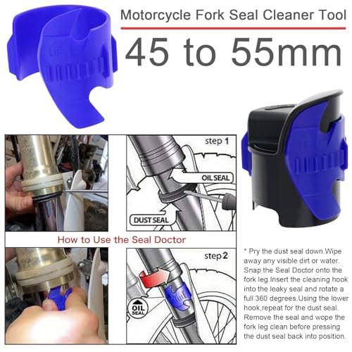 Image of Windance Motorcycle Front Fork Repairing Tool Kit,Fork Seal Saver Cleaner Shock Repairing Absorber Tool 45mm-55mm + Fork Suspension Oil Level Measurement Gauge Oil Syringe Tool (Blue)