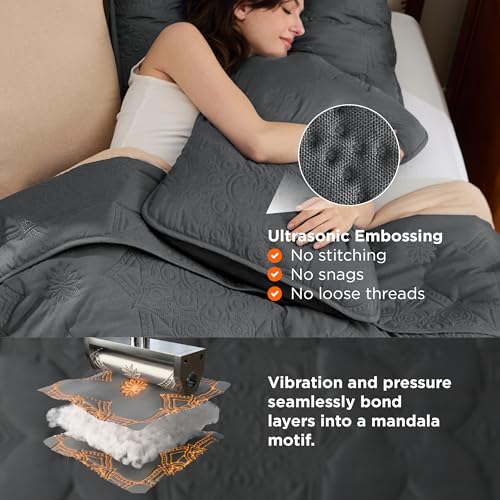 Image of Bedsure King Size Quilt Set - Lightweight Bedspreads King Size, Stitch-Free Ultrasonic Quilting Coverlet, All-Season Dark Grey Comforter Set, Pet-Friendly Soft Machine Washable Bedding (106 inchx96 inch)