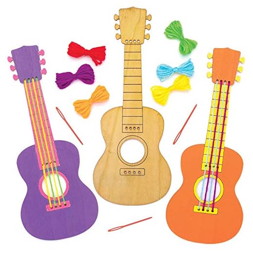 Baker Ross Kits de Guitarra de Madera AT812 (Paquete de 3) para proyectos de Arte y Manualidades para niños, Surtidos