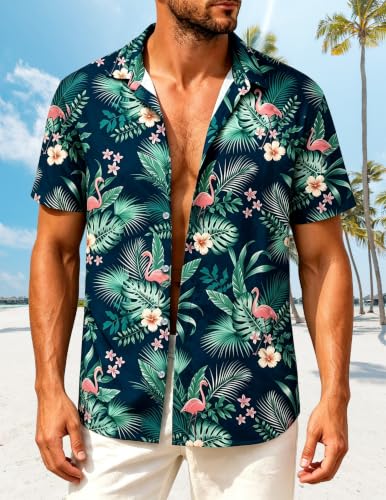 Image of Hawaiian Shirt for Men Tropical Shirts Summer Beach Button Down Short Sleeve Luau Aloha Floral Cruise Vacation Outfit 2026