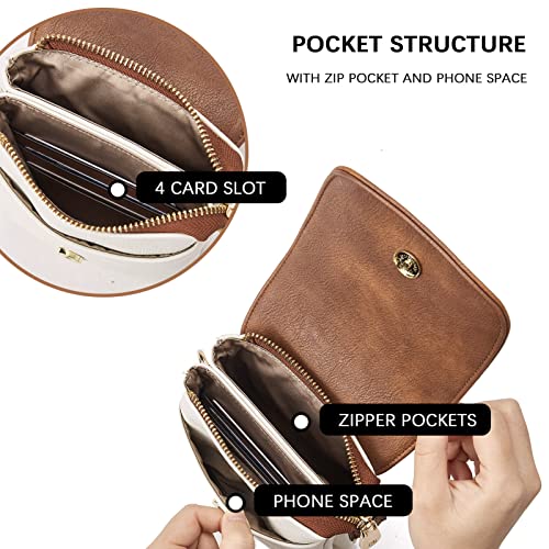 Bostanten Leather Small Crossbody Bags For Women Designer Cell Phone Bag Wallet Purses Adjustable Strap White With Brown #TOP1
