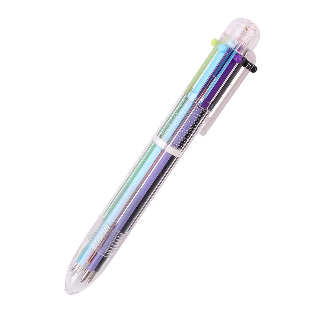 Ballpoint Pen Multicolor 6-in-1 Retractable Rollerball Multicolor Pen Transparent Ballpoint Pen Office School Supplies Student Children Gift Multifunctional